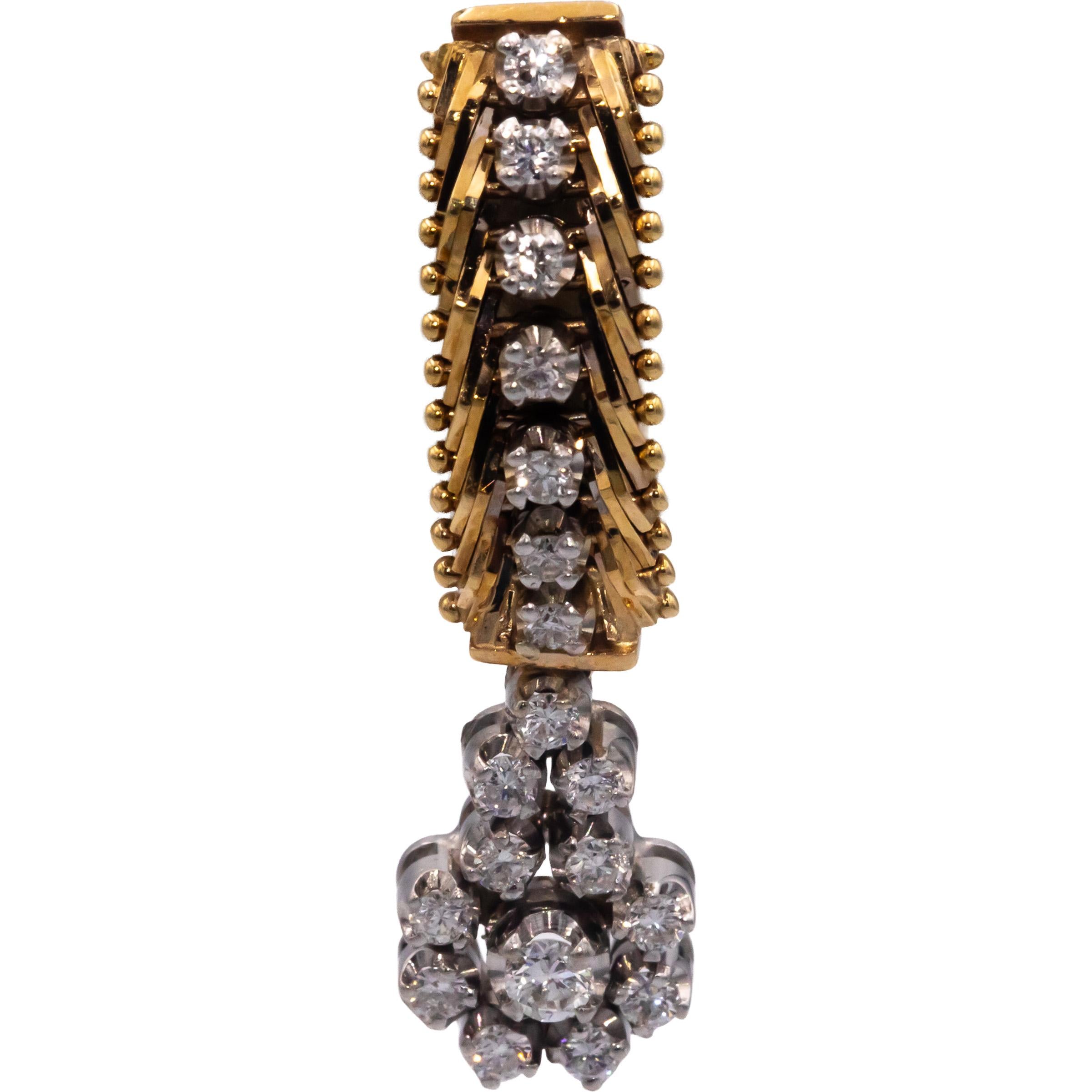 14k Yellow & White Gold VS Diamond Retro Drop Dangle Clip-On Earrings 1.0CT