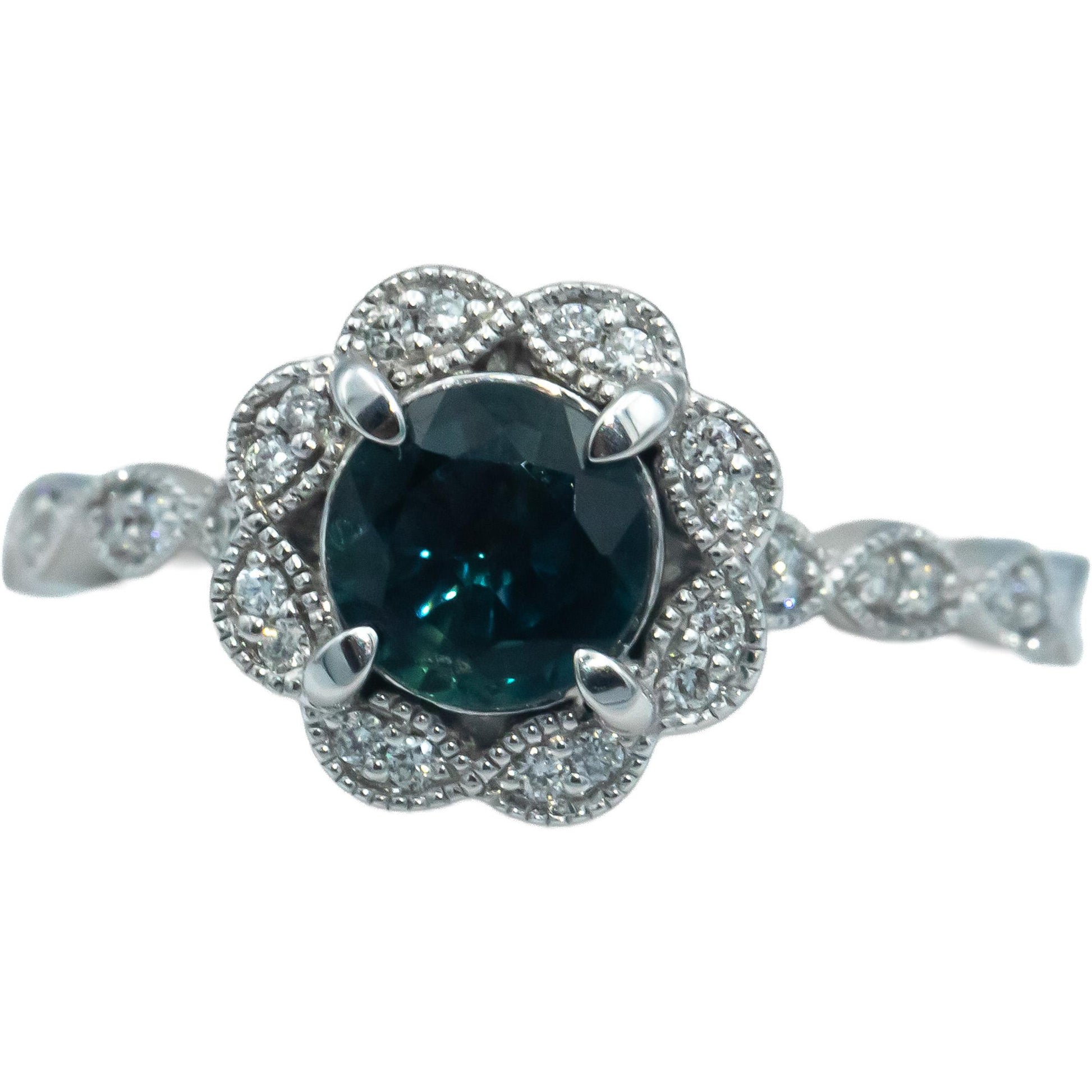 FANA 14k White Gold 1.42CT Diamond and Sapphire Halo Ring Size 6.5