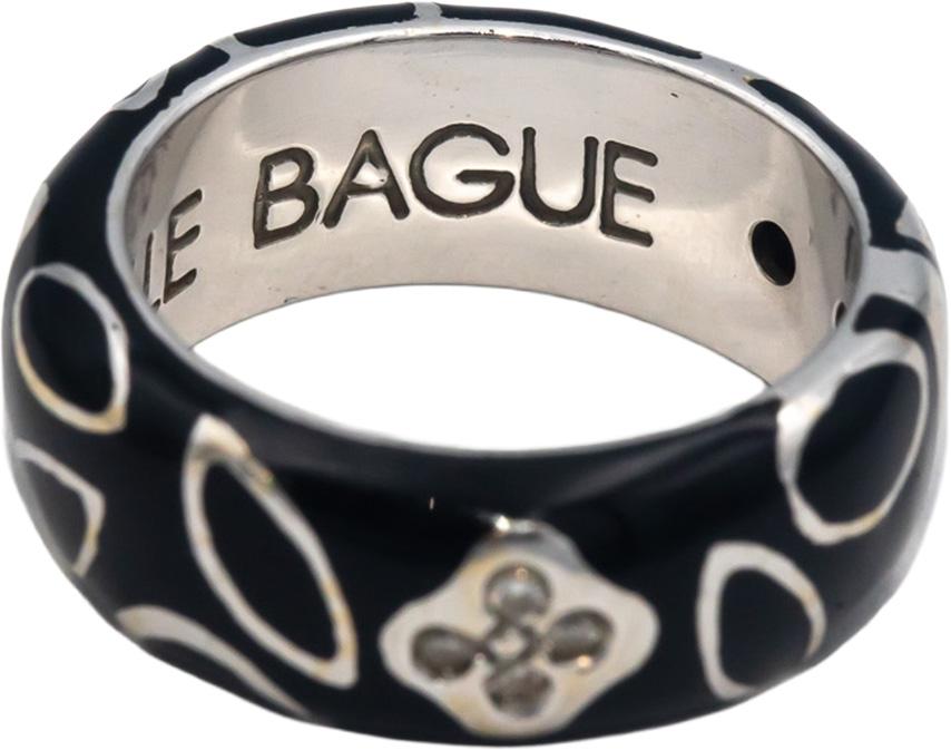 LA NOUVELLE BAGUE 18k White Gold Diamond & Enamel Band Ring 0.10CT Size 4.75