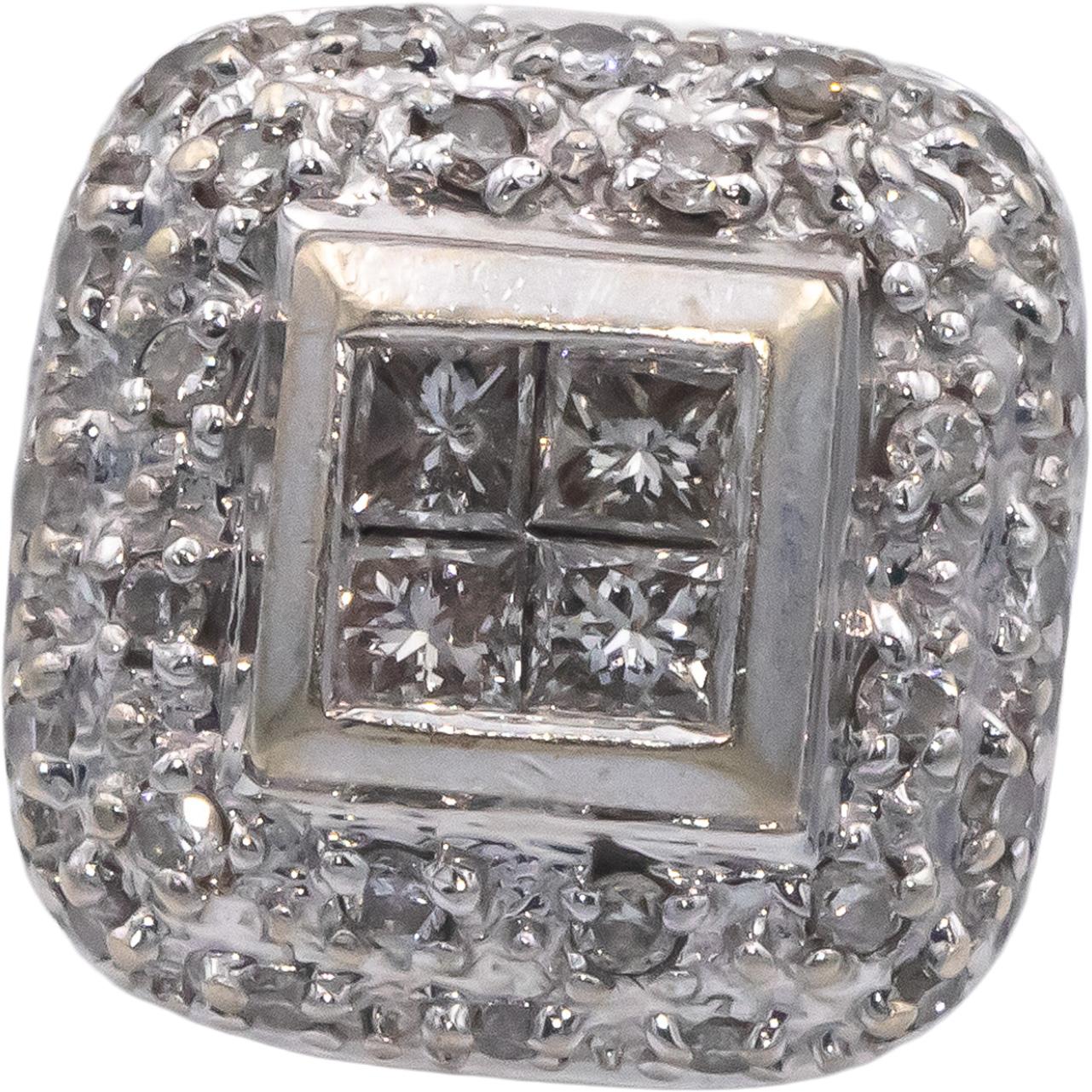 14k White Gold Round & Princess Cut Diamond Cluster Ring 0.40CT Size 4.75