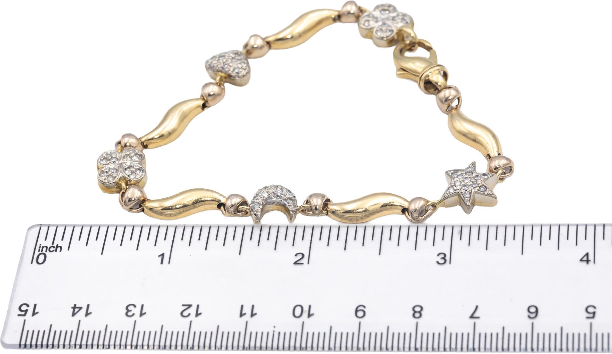 14k Yellow Gold 0.50CT Round Cut Diamond Mixed Themes Link Bracelet