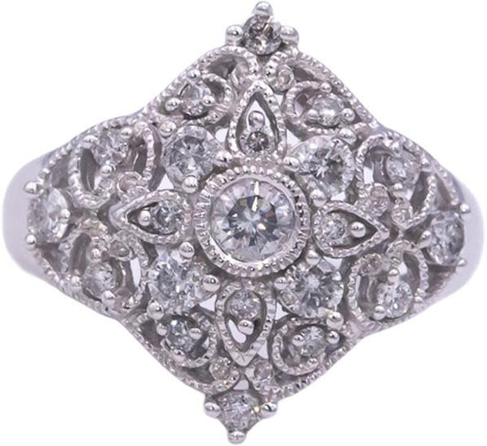 14k White Gold 0.60CT Round Cut Diamond Cocktail Ring Size 7