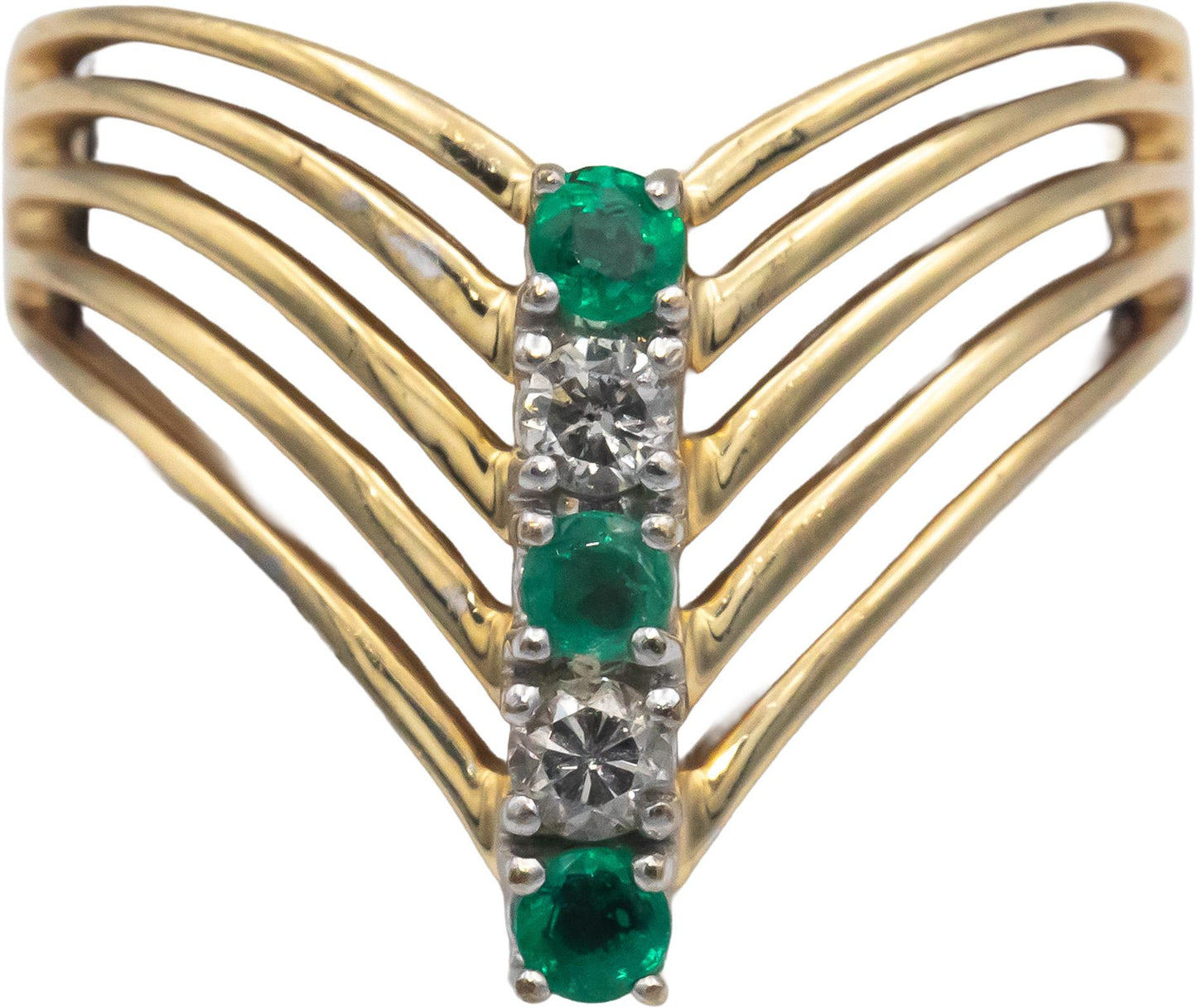 14k Yellow Gold 0.25CT Round Cut Diamond and Emerald Multi-Band Size 6.75