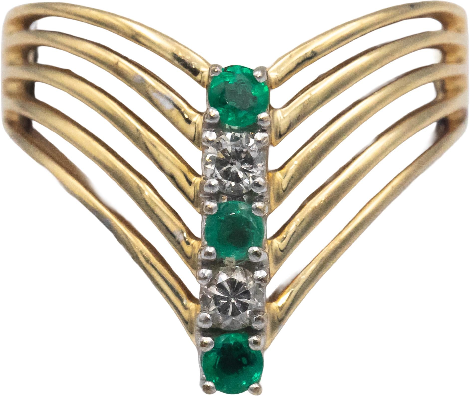 14k Yellow Gold 0.25CT Round Cut Diamond and Emerald Multi-Band Size 6.75