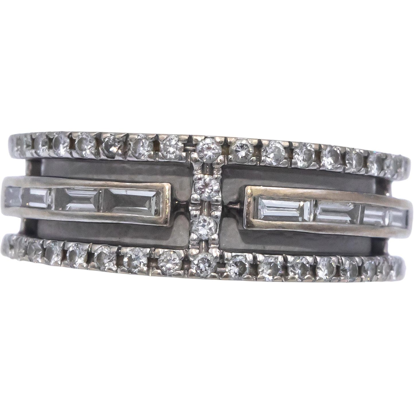 14k White Gold 0.45CT VS Round & Baguette Cut Diamond Band Ring Size 6.5