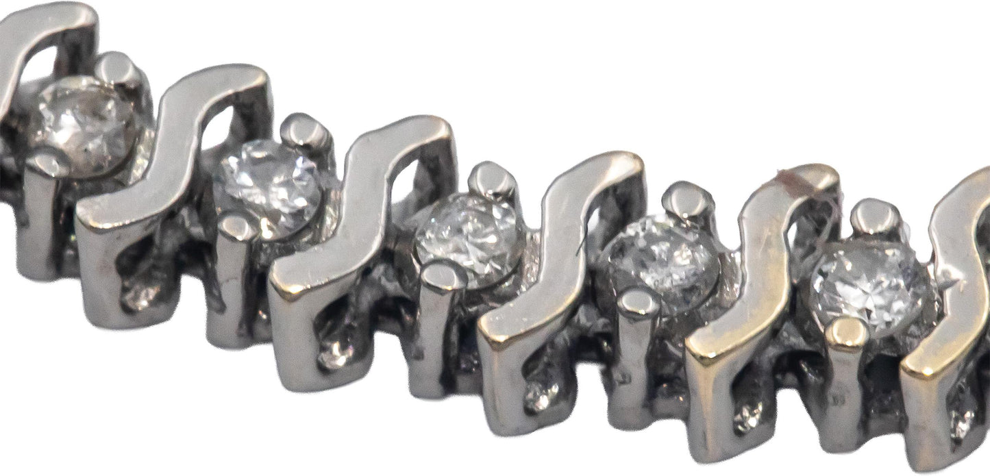 14k White Gold 1.0CT Round Cut Diamond S-Link Tennis Bracelet