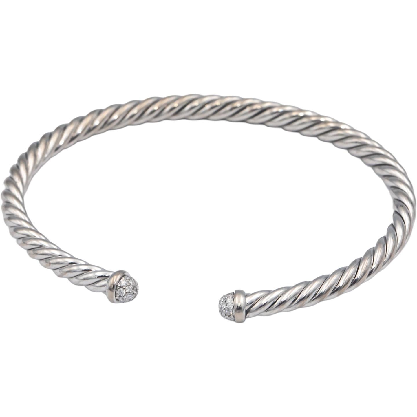 DAVID YURMAN 18k White gold .18CT VS Diamond Flex Cuff Bracelet $3250 Retail