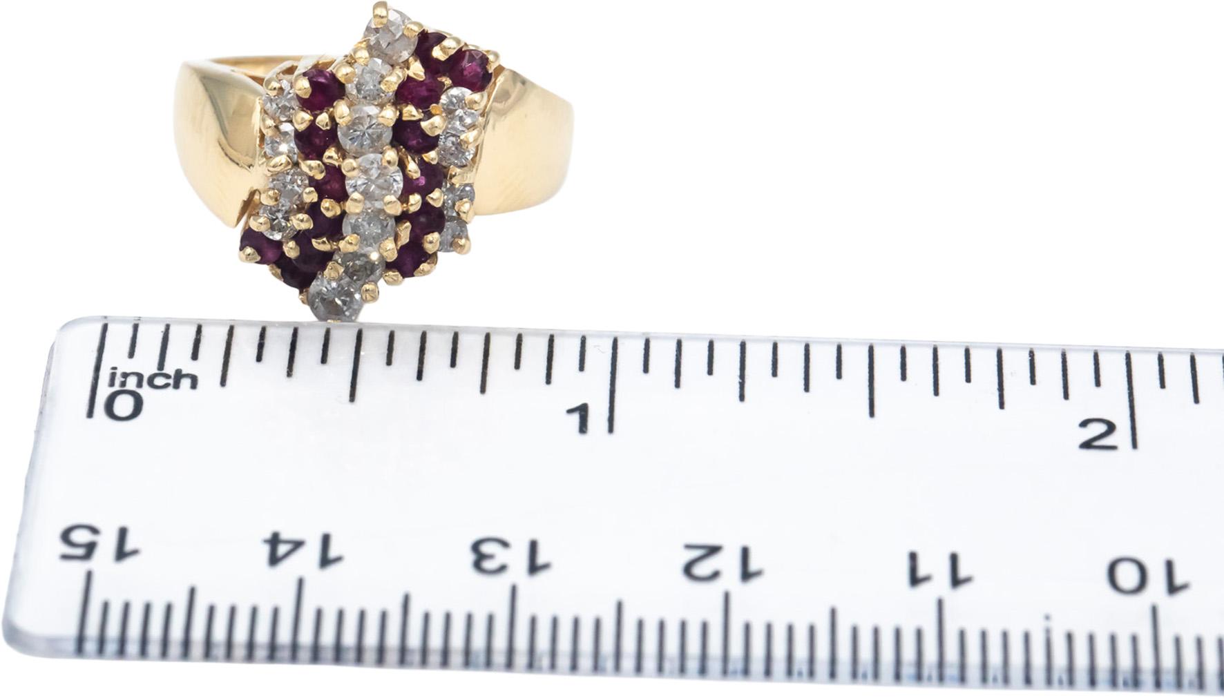 14k Yellow Gold Diamond and Ruby Cluster Cocktail Ring 1.0CT Size 7.25