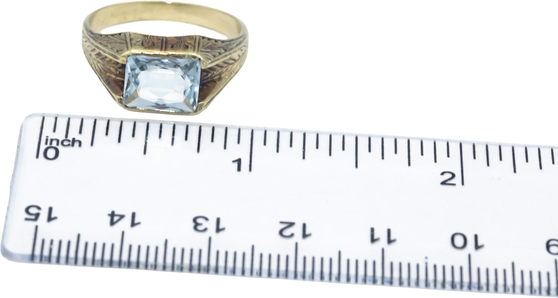 Vintage Antique 10k Yellow Gold 2.0CT Aquamarine Solitaire Filigree Ring Size 9
