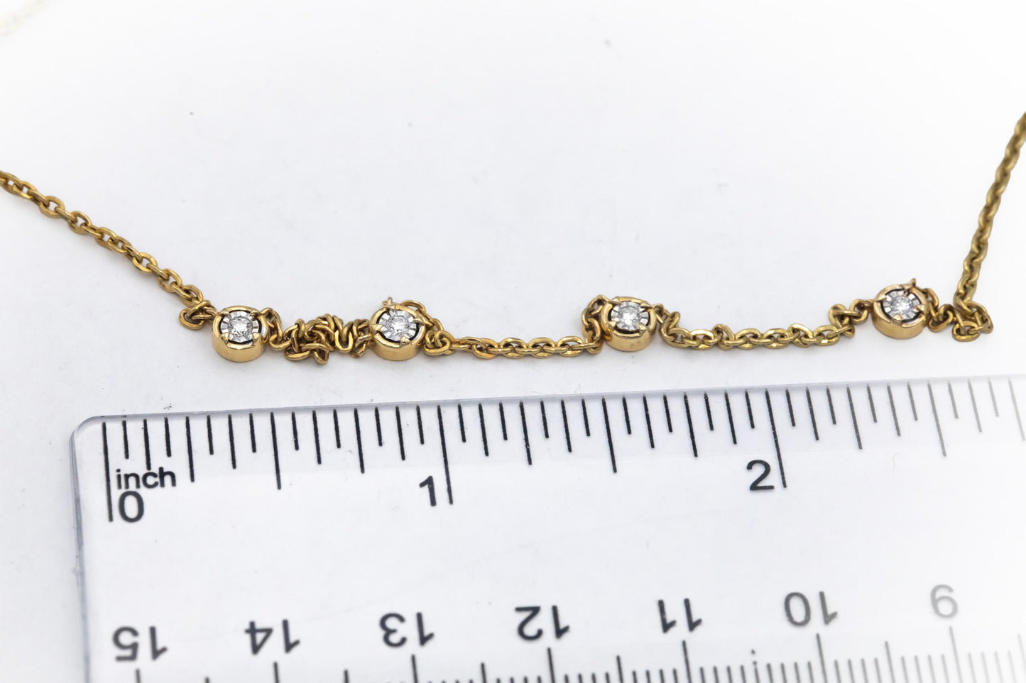 14k Yellow Gold .22CT VS Round Cut Illusion Setting Diamond By The Yard Necklace