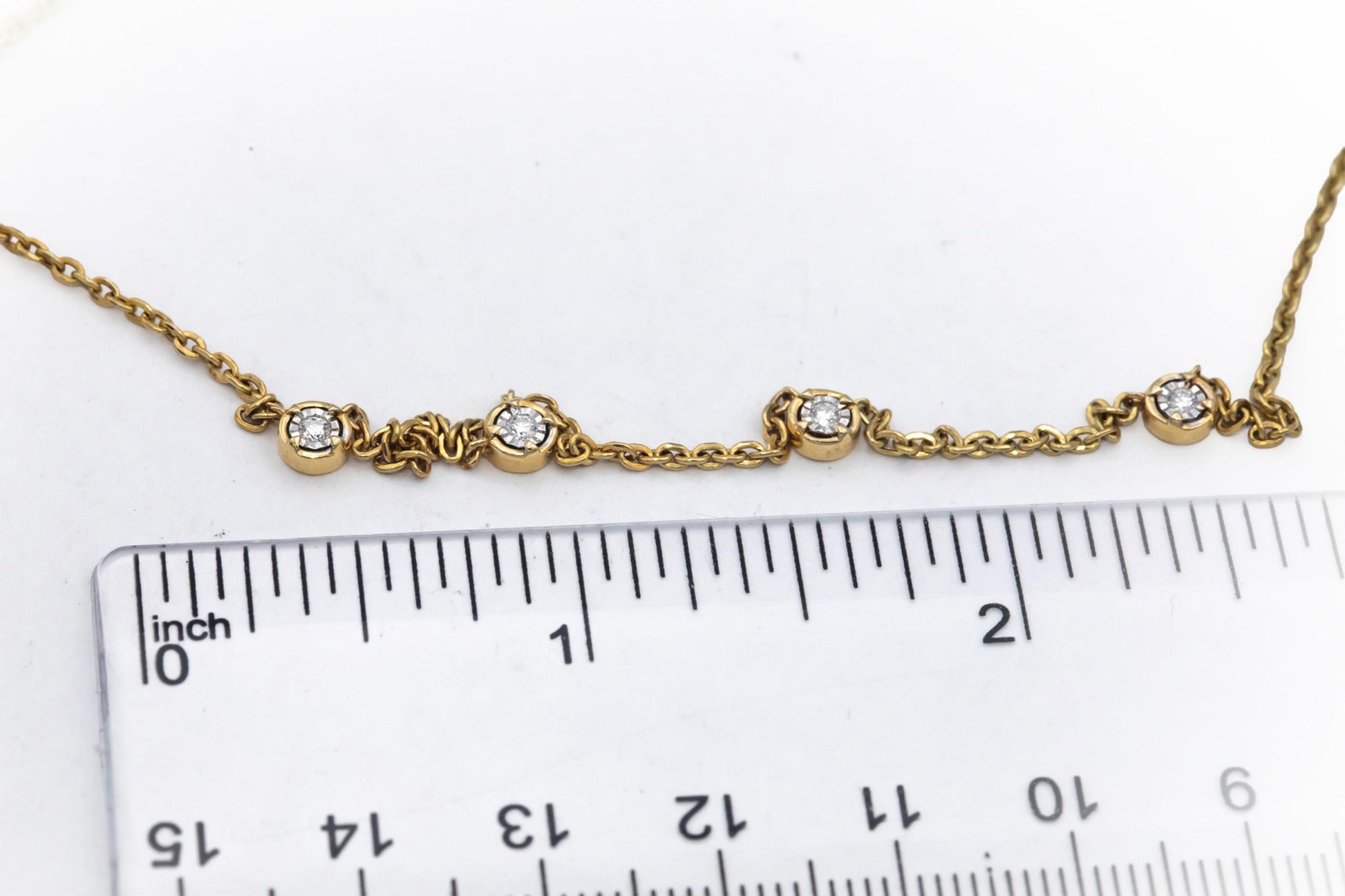 14k Yellow Gold .22CT VS Round Cut Illusion Setting Diamond By The Yard Necklace