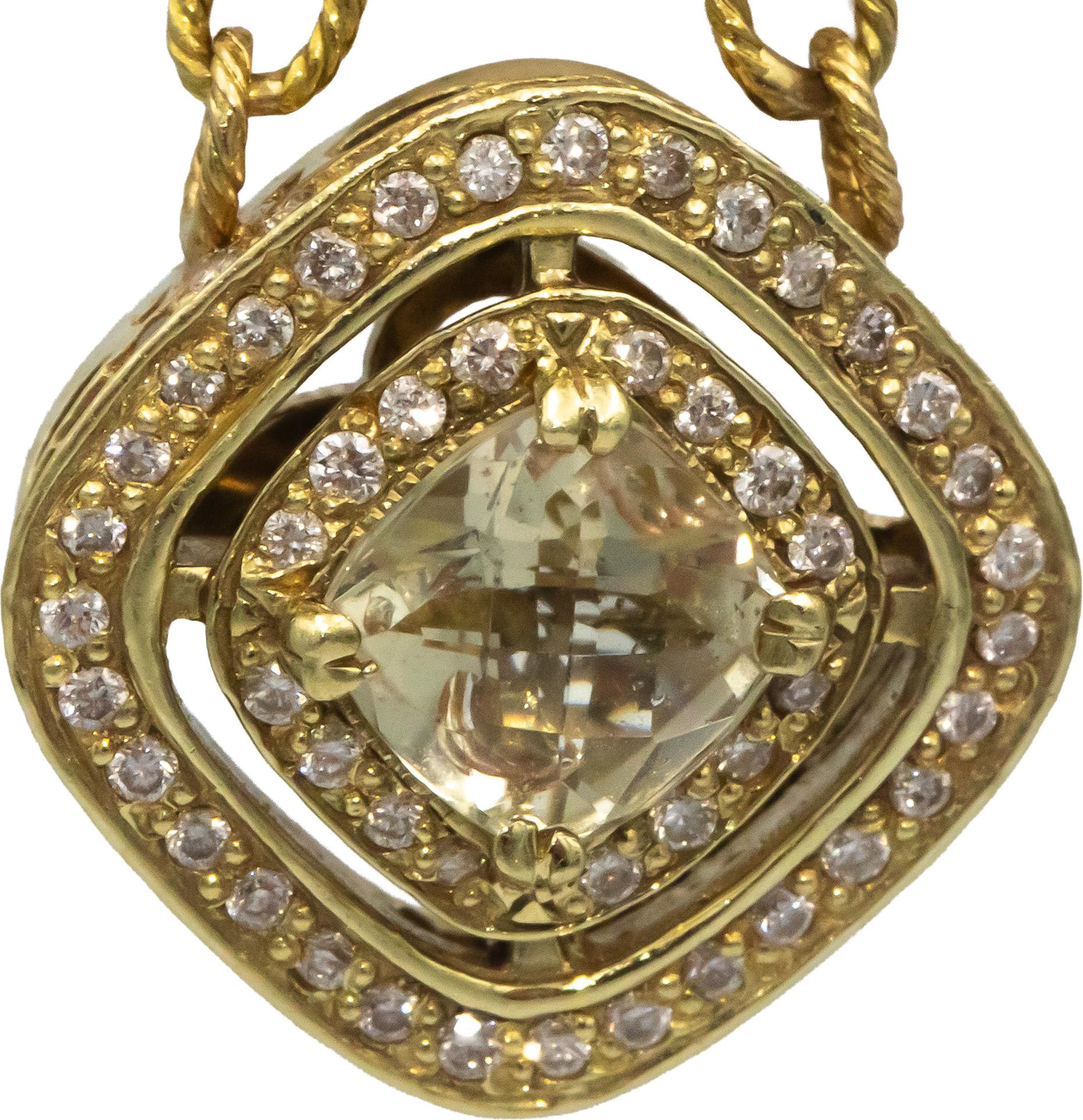 14k Yellow Gold 4.70CT VS Round Diamond and Cushion Citrine Drop Dangle Earrings