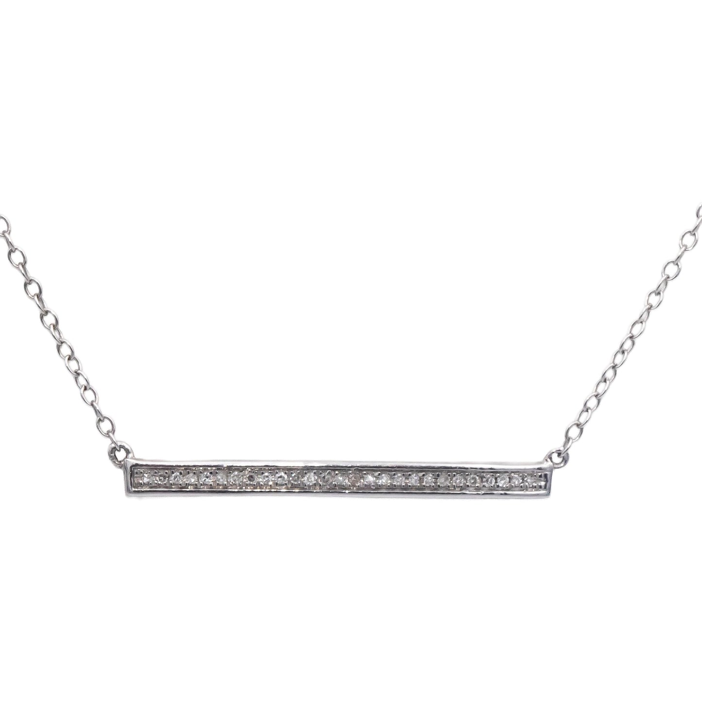 14k White Gold 0.10CT VS Round Cut Diamond Fixed Bar Pendant Necklace