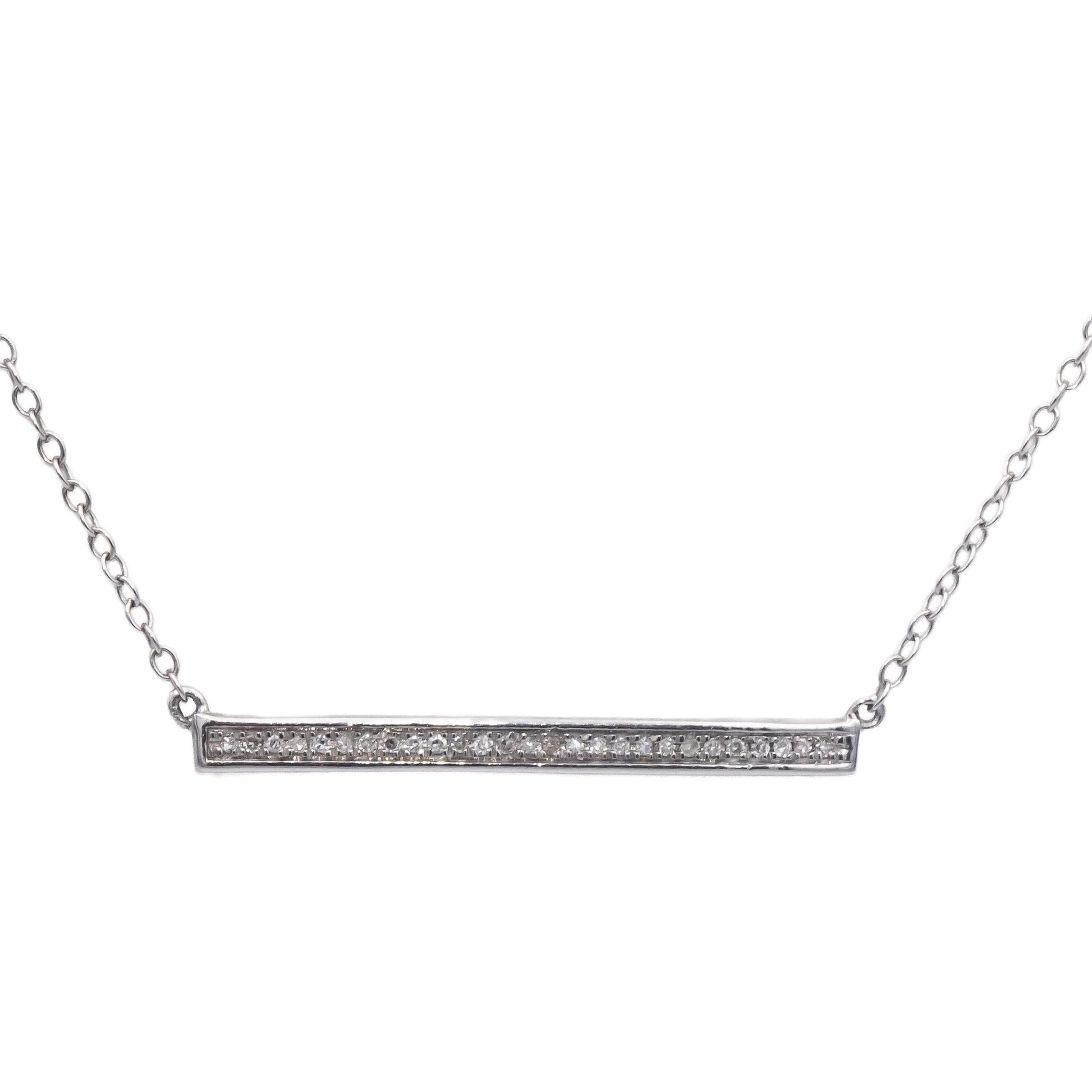 14k White Gold 0.10CT VS Round Cut Diamond Fixed Bar Pendant Necklace