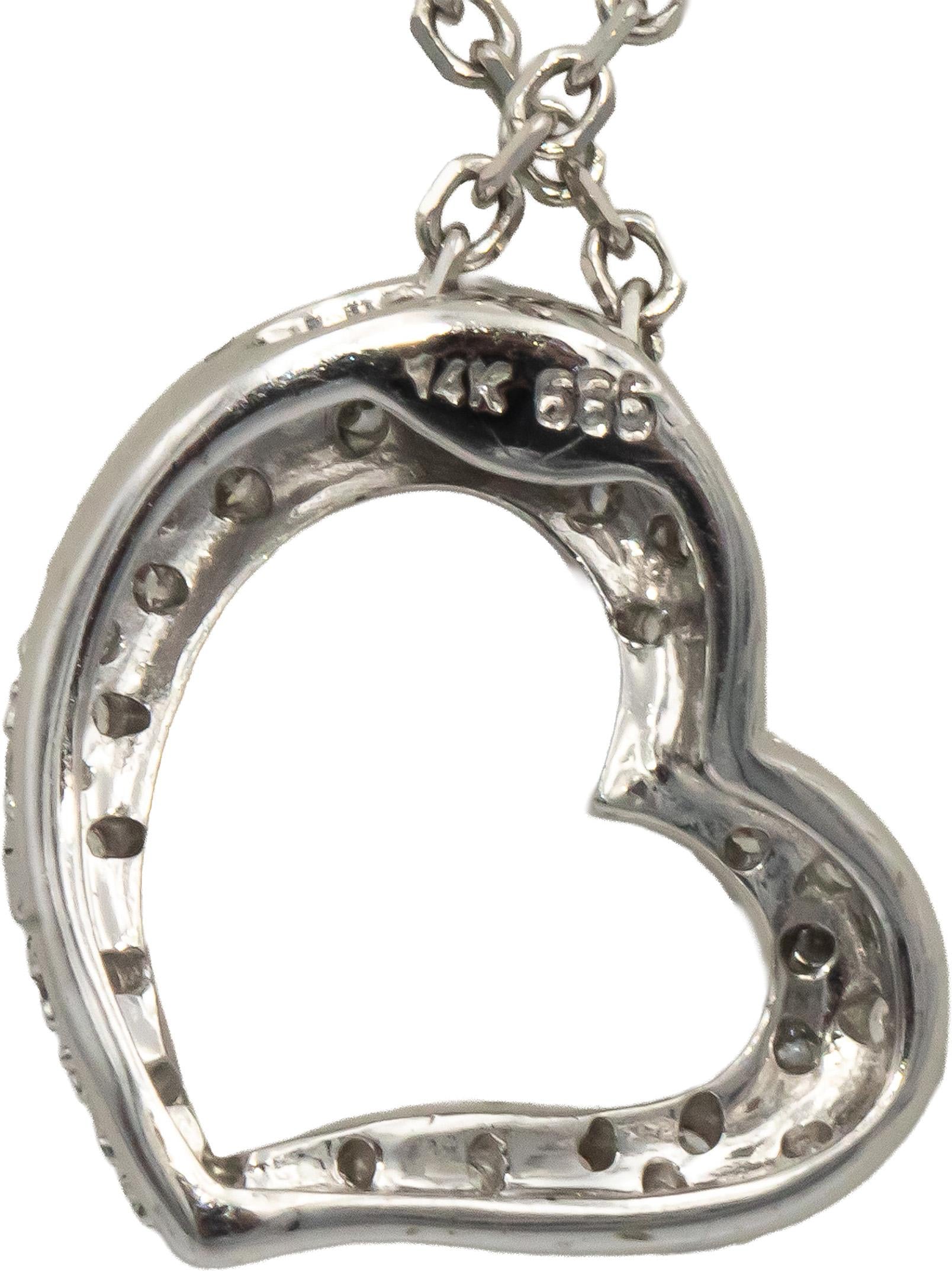 Diamond Round Cut 14k White Gold Open Heart Pendant Necklace 0.20CT
