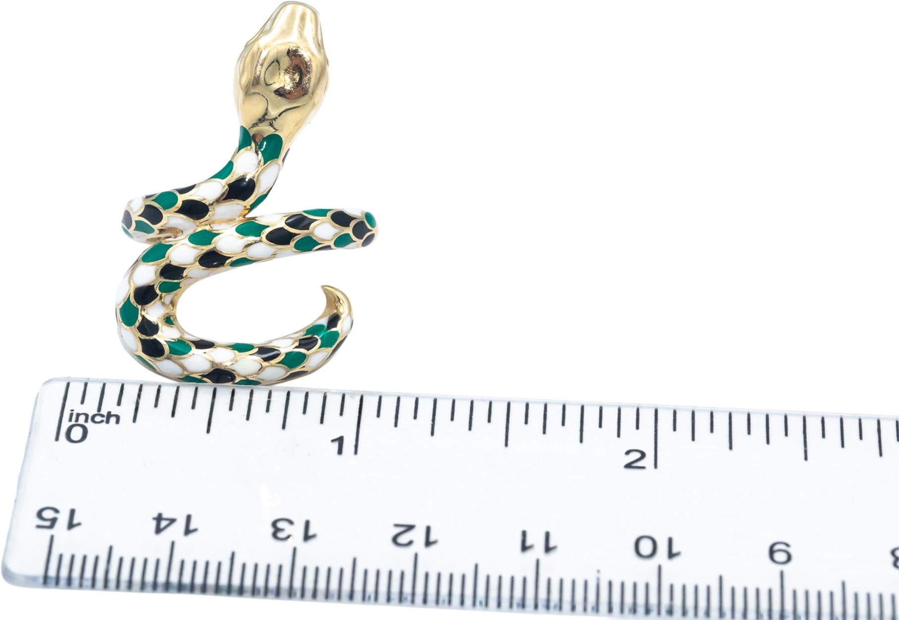 14k Yellow Gold Jewelry Colorful Enamel Snake Ring Size 8