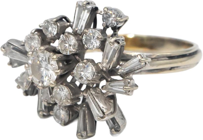 Vintage 18k White Gold VS Round & Baguette Diamond Cocktail Ring 1.50CT Size 6