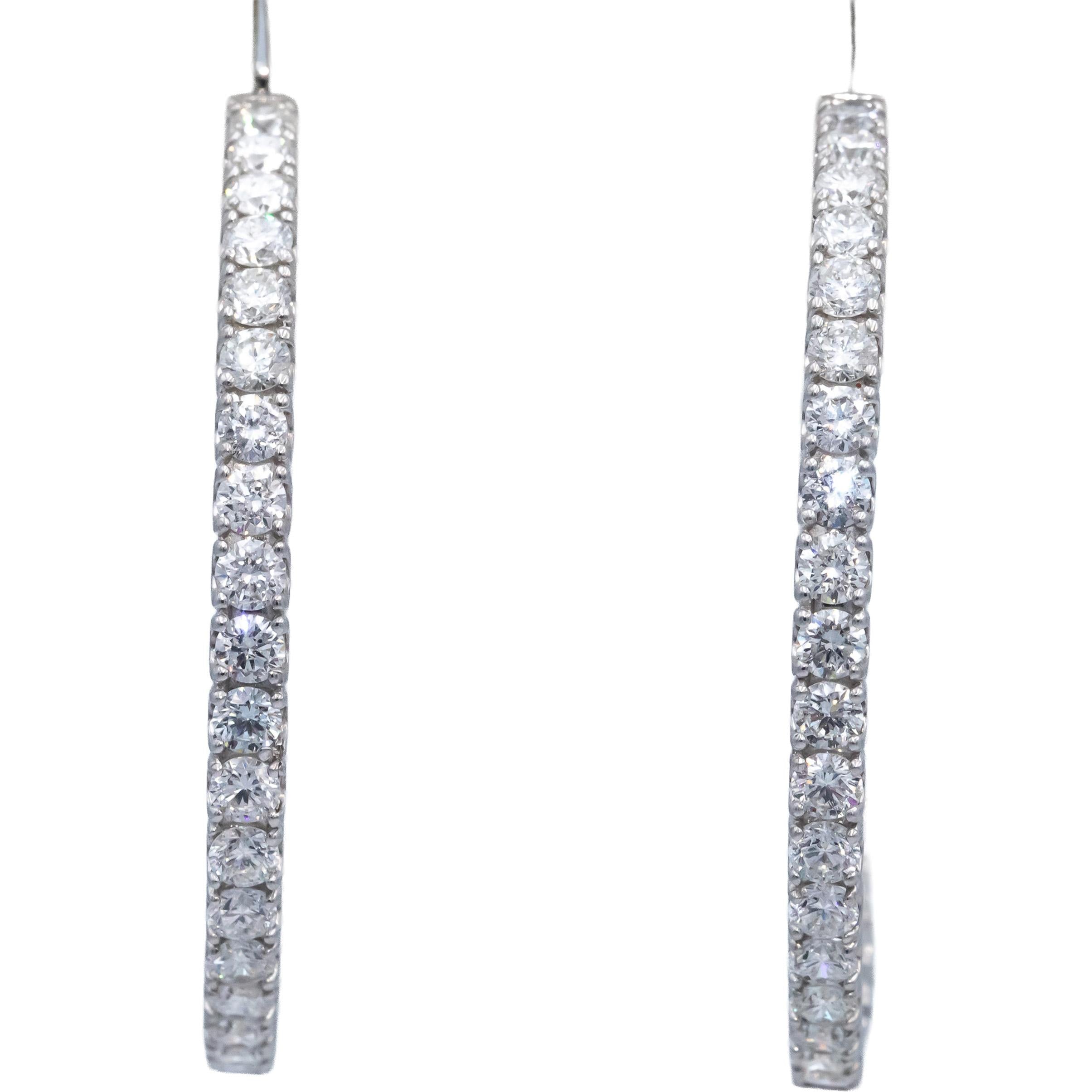 14k White Gold Round Lab Grown Diamond Inside Out Hoop Earrings 6.0CT