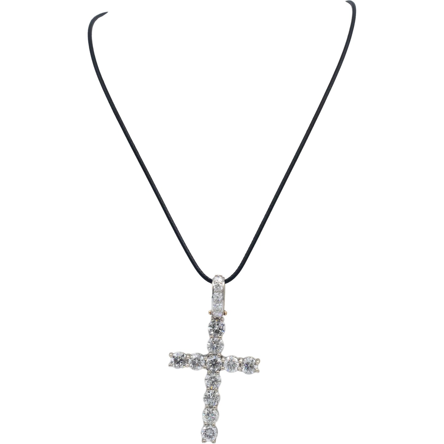14k White Gold Round Diamond Cross Crucifix Pendant Necklace 8.80CT