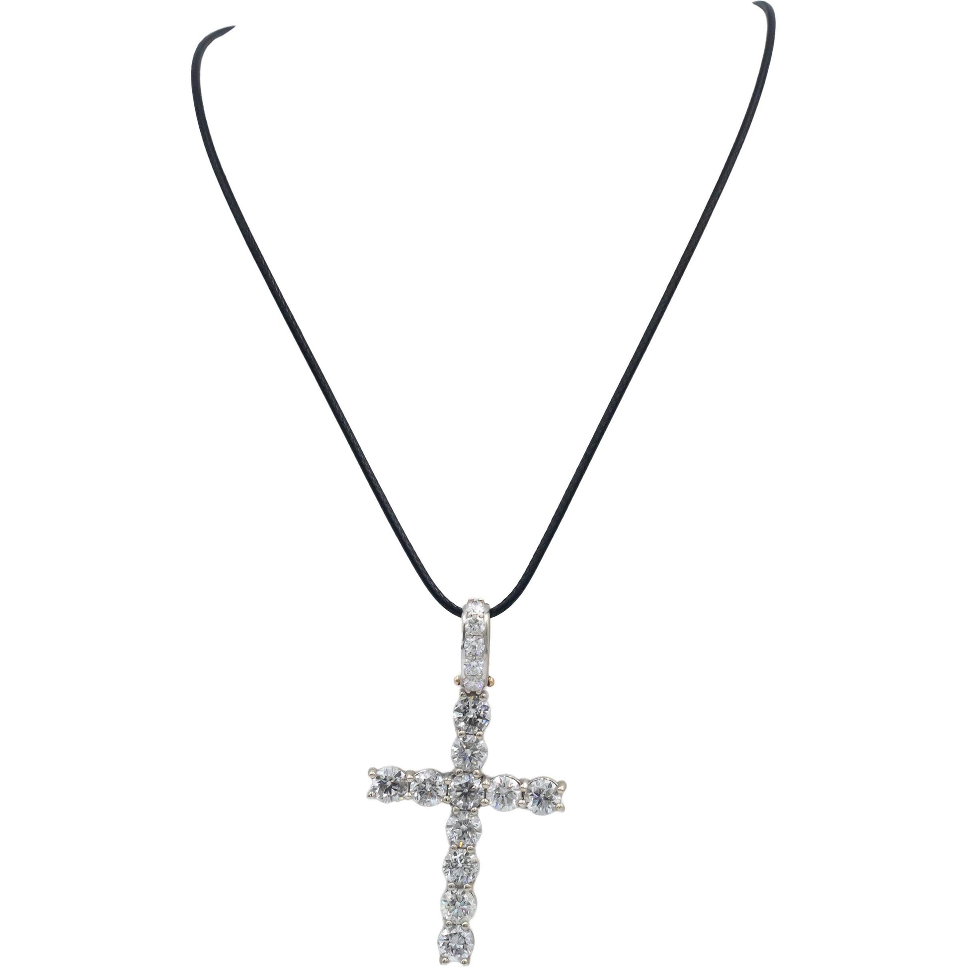 14k White Gold Round Diamond Cross Crucifix Pendant Necklace 8.80CT