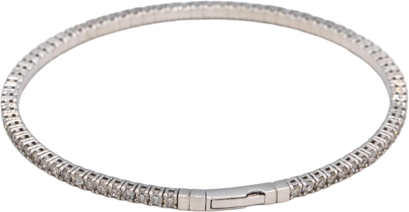 18k White Gold VS Round Diamond Semi-Flexible Bangle Bracelet 2.99CT