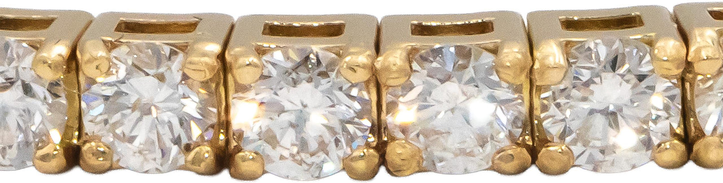 18k Yellow Gold VS Round Diamond Flexible Bangle Bracelet 7.68CT