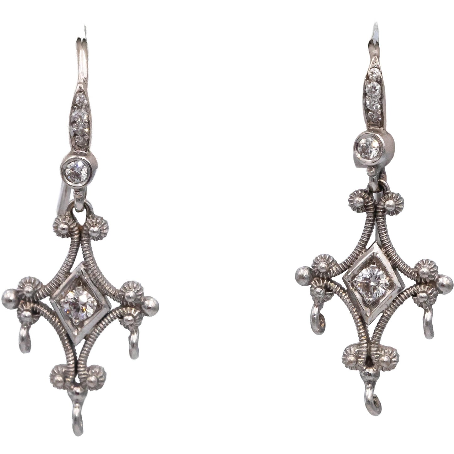 18k White Gold 0.19CT VS Round Diamond Drop Dangle Earrings 0.19CT