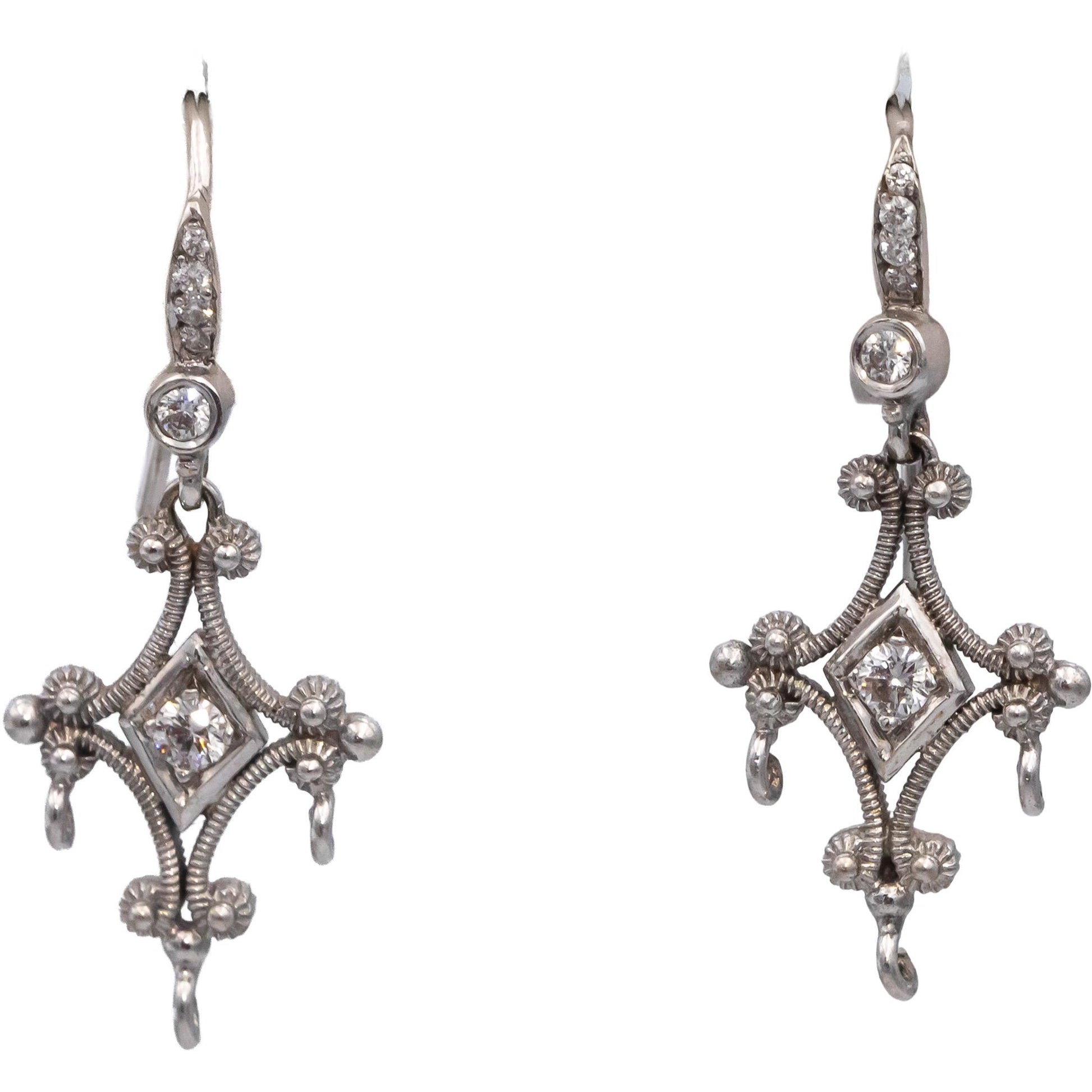 18k White Gold 0.19CT VS Round Diamond Drop Dangle Earrings 0.19CT