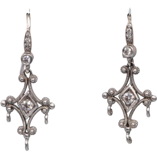 18k White Gold 0.19CT VS Round Diamond Drop Dangle Earrings 0.19CT