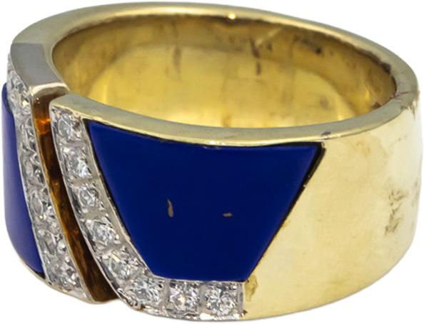 14k Yellow Gold VS Round Diamond & Lapis Lazuli Band Ring 0.33CT Size 6