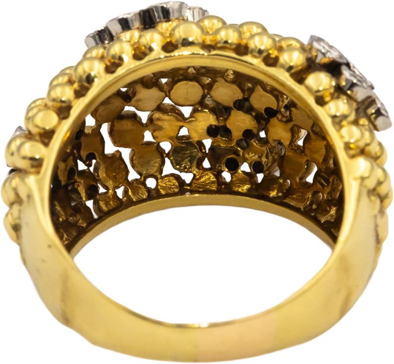 18k Yellow & White Gold VS Round Diamond Floral Cocktail Ring 0.95CT Size 8