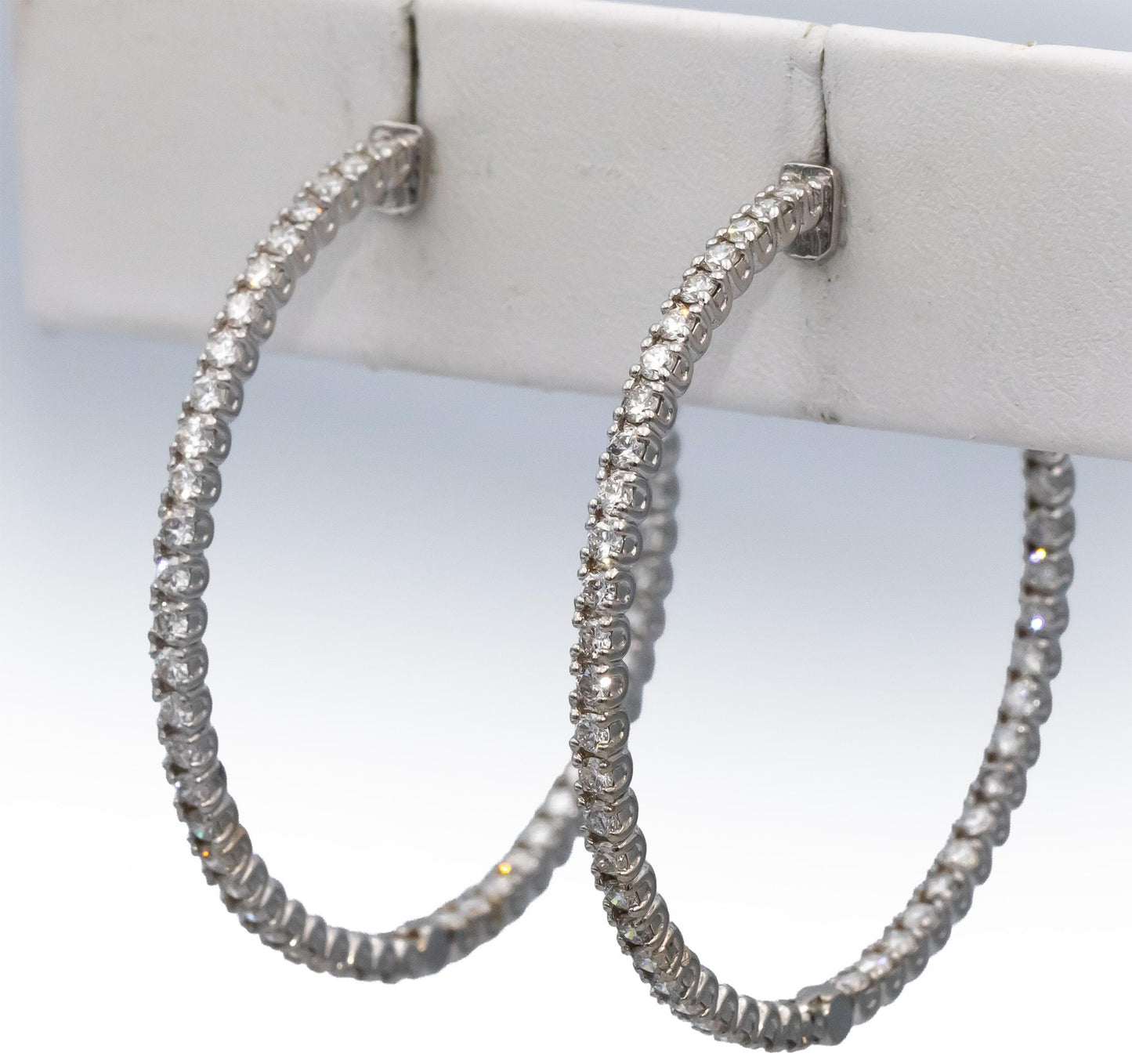 14k White Gold VS Round Diamond Inside Out Hoop Earrings 2.90CT