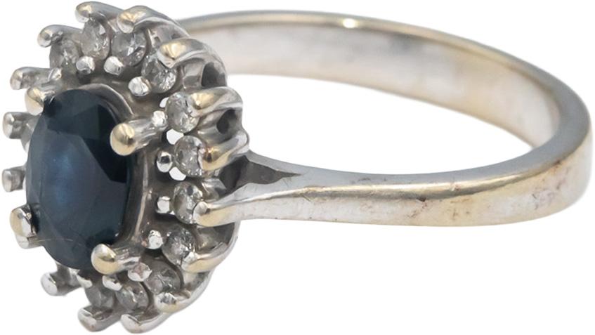 10k White Gold Round Diamond Oval Sapphire Halo Ring 1.0CT Size 6.75