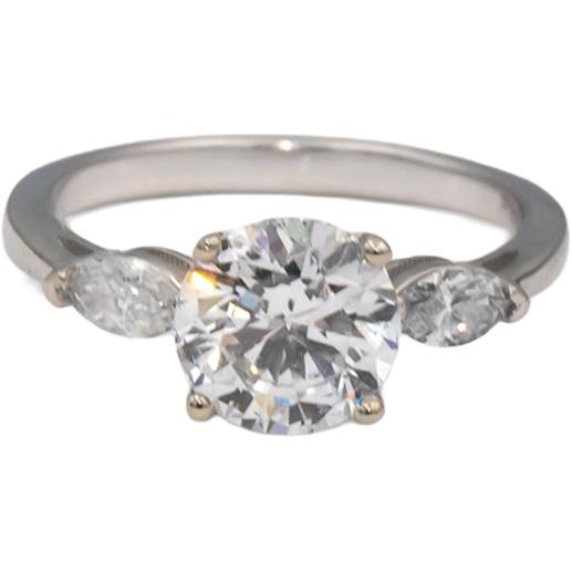 14k White Gold Round & Marquise Diamond Engagement Ring 2.32CT w/ 2.02CT Center
