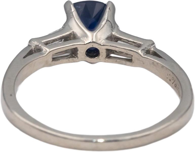 Platinum Cushion Sapphire & VS Baguette Diamond Cocktail Ring 1.11CT Size 7.5