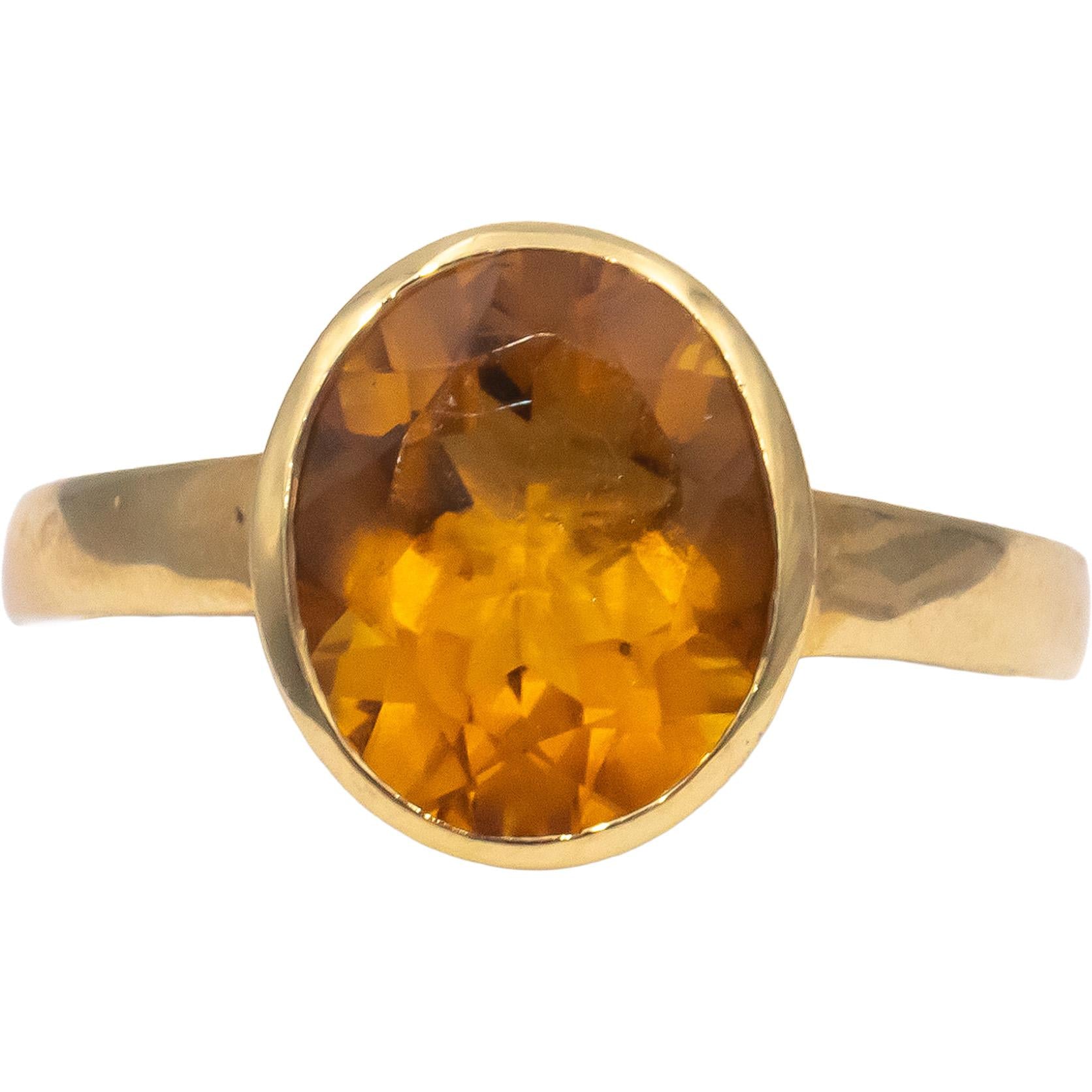 14k Yellow Gold Oval Cut Bezel Set Citrine Solitaire Ring 2.0CT Size 7.25