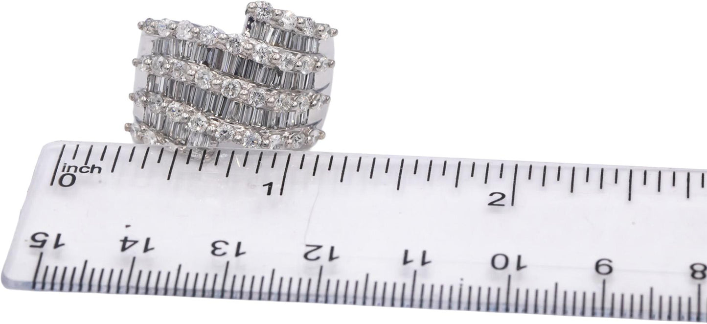 18k White Gold VS Round & Baguette Diamond Cluster Cocktail Ring 5.0CTW Size 8.5