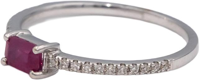 18k White Gold Emerald Cut Ruby Round Diamond Band Ring 0.45CT Size 7