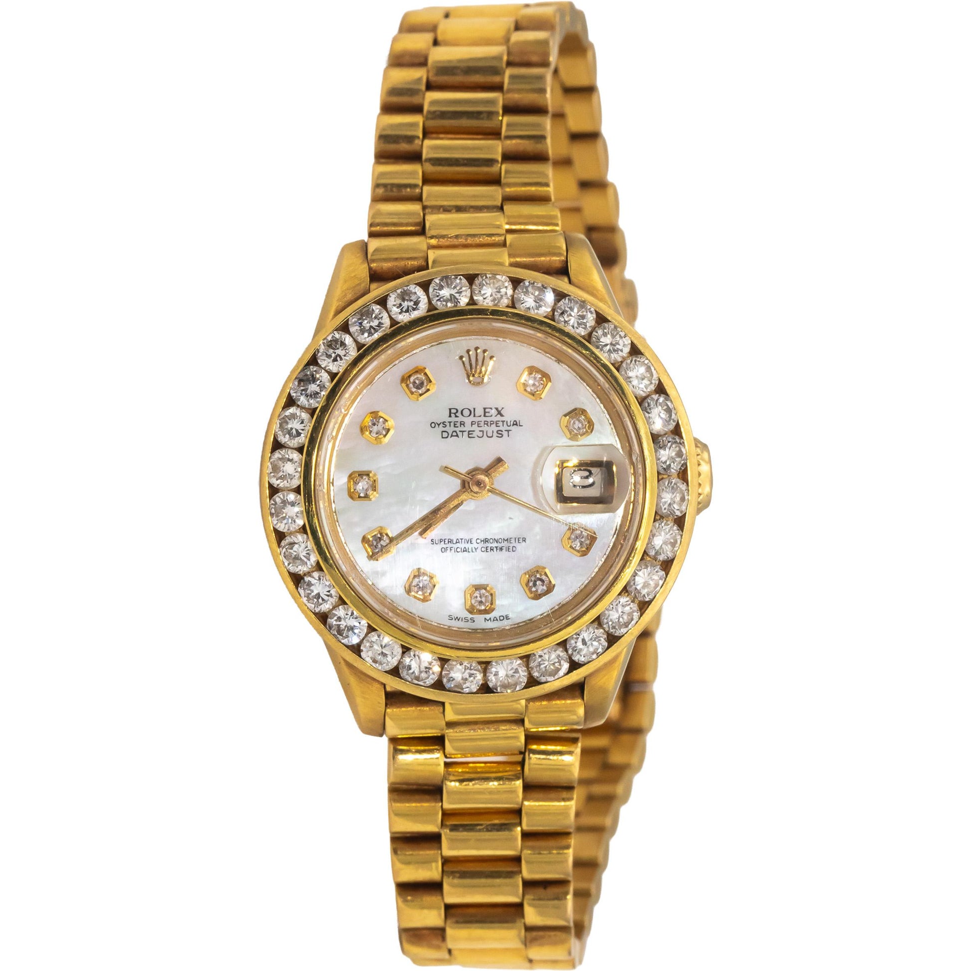 ROLEX 18k Yellow Gold 69178 Datejust Diamond & MoP Dial Automatic Watch 2.50CT