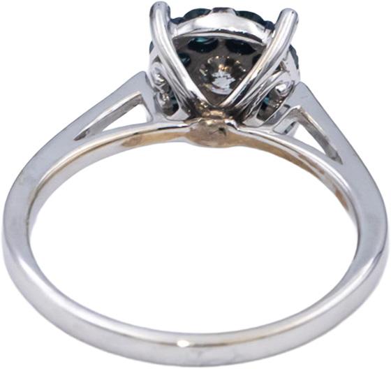 14k White Gold Round White and Blue Diamond Cluster Cocktail Ring 0.50CT Size 7