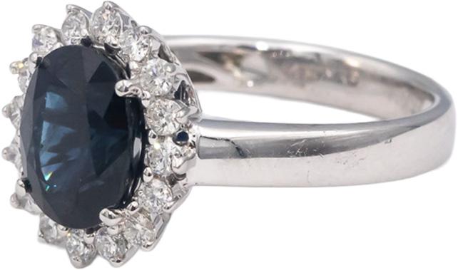 14k White Gold Oval Sapphire Round VS Diamond Halo Ring 3.21CT Size 7.25