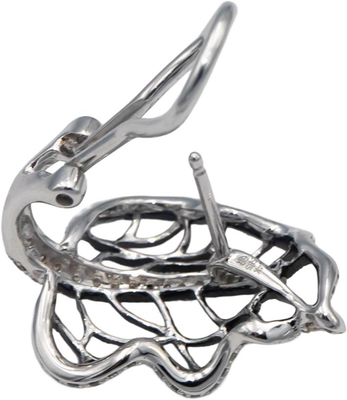 14k White Gold Round Diamond Floral Openwork Leaf Earrings 0.40CTW