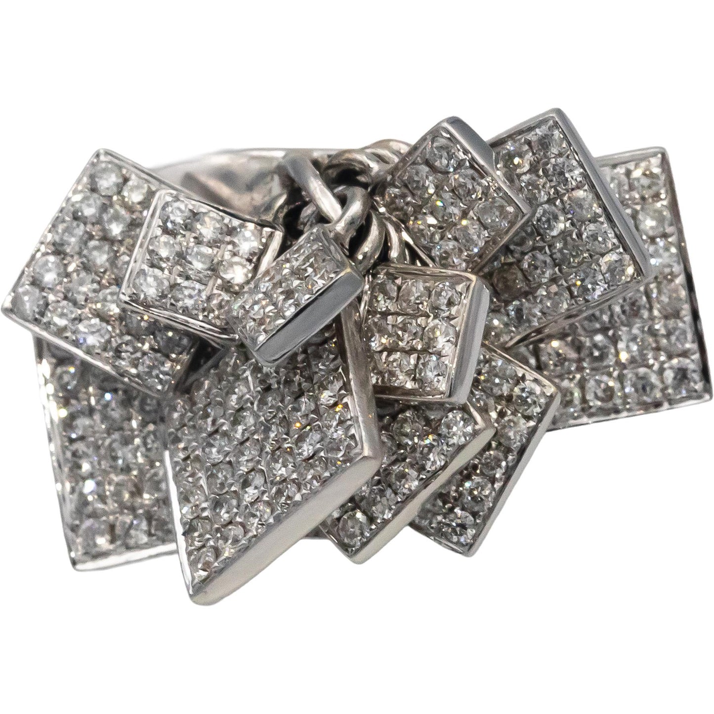 RARE FIND 18k White Gold Round Diamond Dangle Geometric Ring 1.25CT Size 7.25