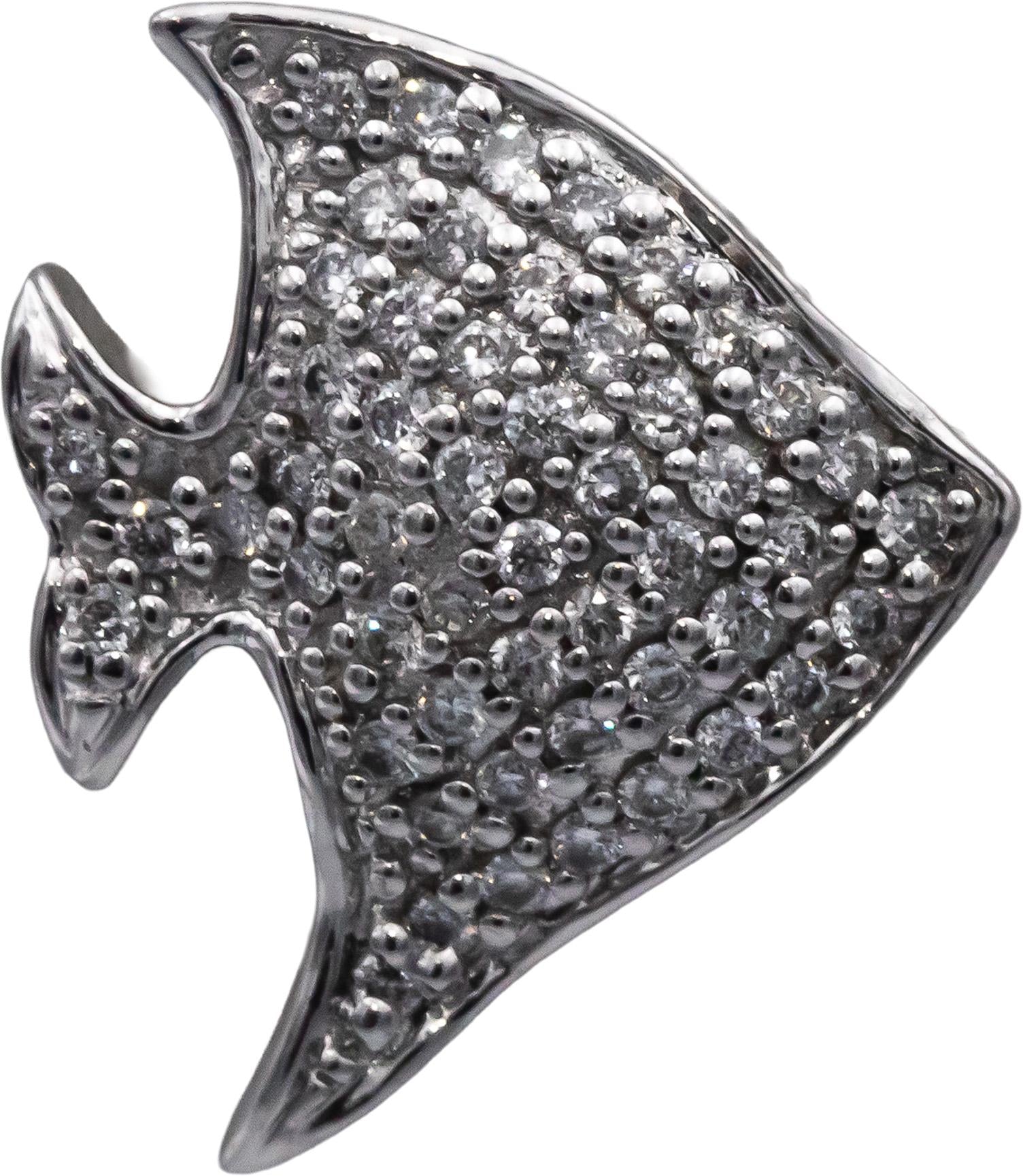 18k White Gold Round Diamond Cluster Tropical Angel Fish Stud Earrings 0.40CTW