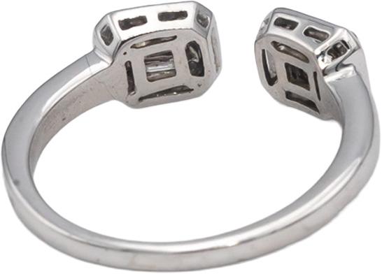 18k White Gold VS Emerald Cut Diamond Open Bypass Cuff Ring 0.25CT Size 6.75