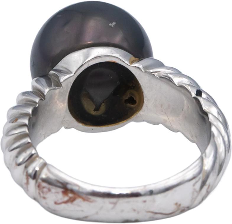 18k White Gold 12.9mm Black Tahitian Pearl Solitaire Ring Size 7.75