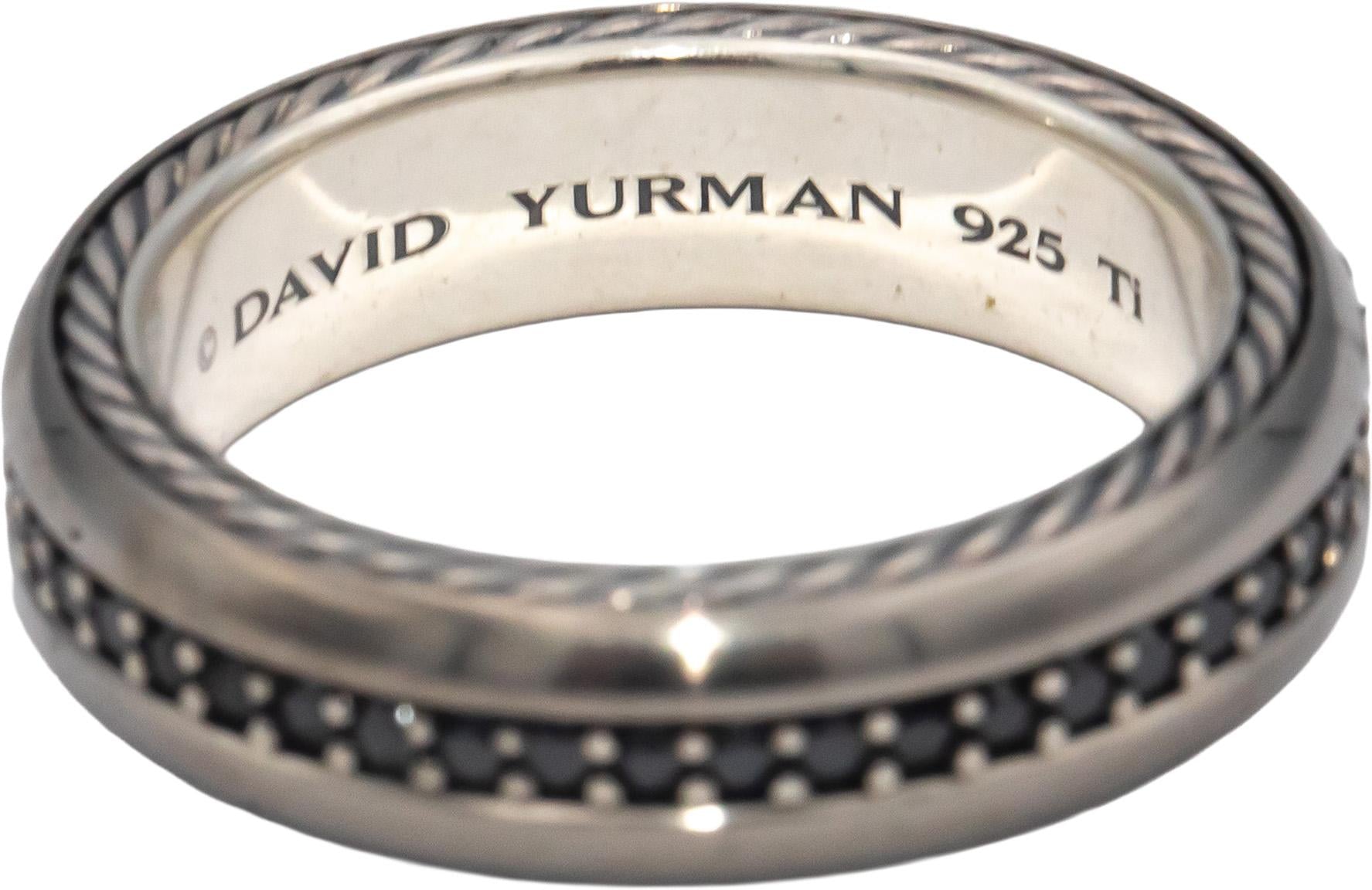 DAVID YURMAN Sterling Silver Round Black Diamond Streamline Band Ring 1.0CT