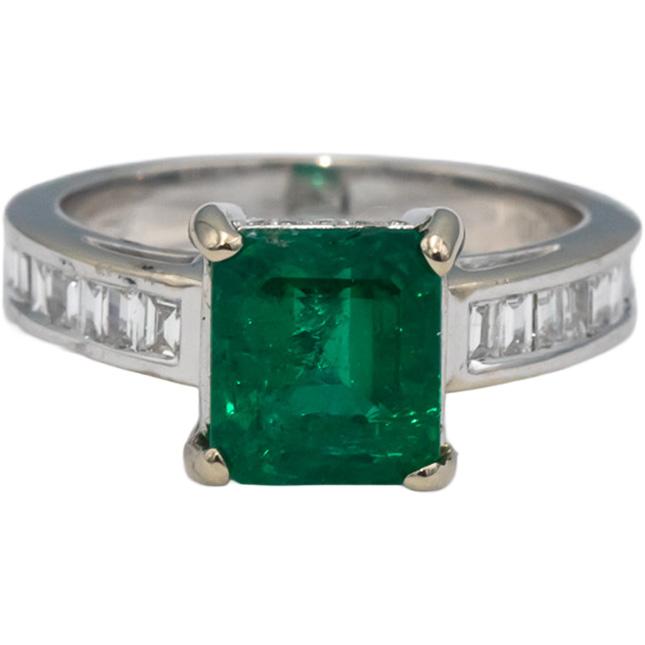 GIA Certified 18k White Gold Zambia Emerald Diamond Cocktail Ring 2.69 Size 5.5