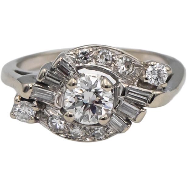 Vintage Antique 14k White Gold Diamond Engagement Ring 0.80CT w/ 0.50CT Center