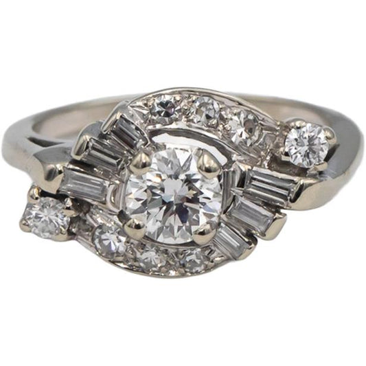 Vintage Antique 14k White Gold Diamond Engagement Ring 0.80CT w/ 0.50CT Center